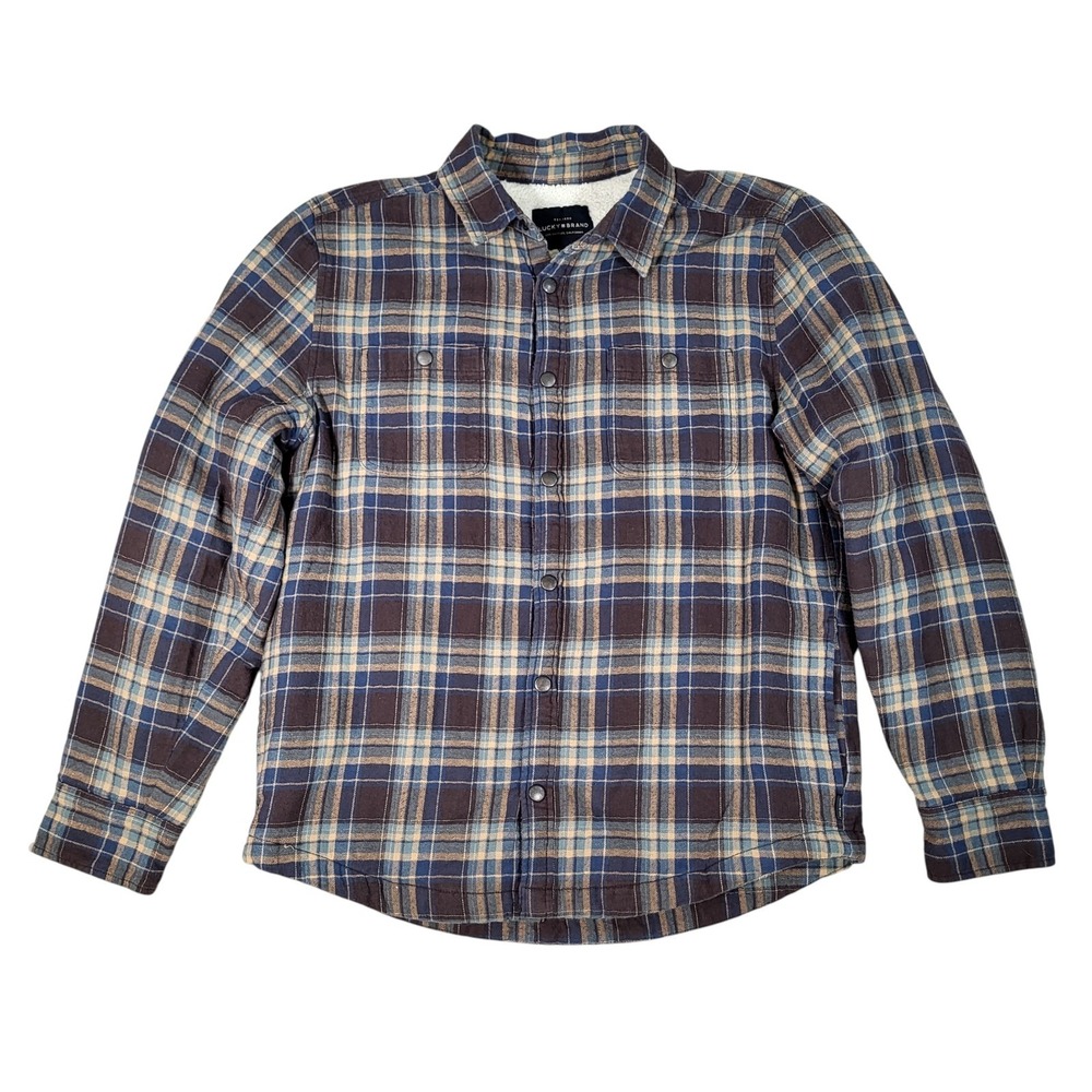 Lucky Brand Jacket Mens Large Plaid Flannel Sherpa Lined Pearl Snap Pockets